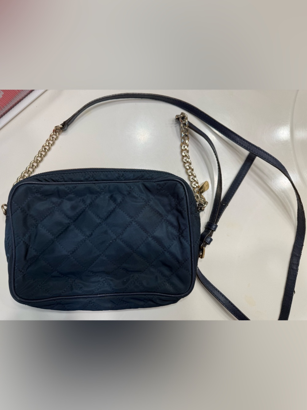 Michael Kors Quilted Navy Crossbody with Gold Chain - Picture 2 of 3